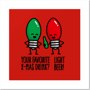 Funny Christmas lights pun X-mas drink light beer Posters and Art